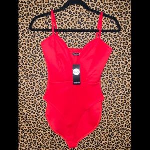 Red stap body suit